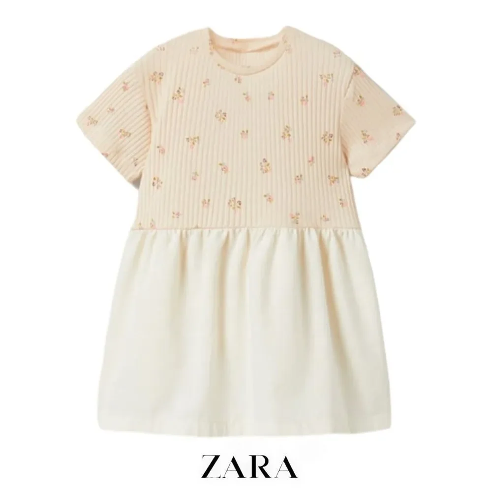 Zara Kids Ecru Floral Ribbed Knit Dress NWT 18-24M